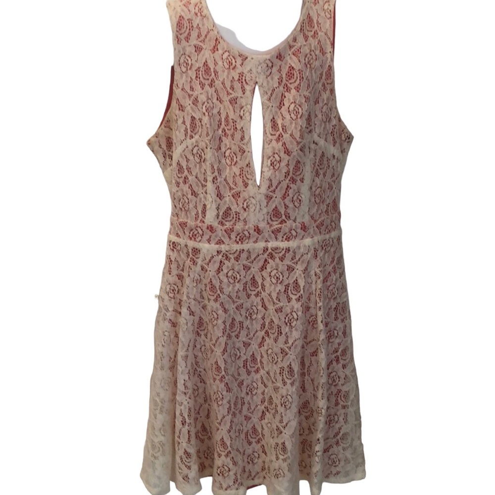 Material Girl open back‎ lace dress with coral underlay juniors size S